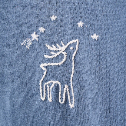Hand Embroidered Blue Magic Sky Deer Jumpsuit